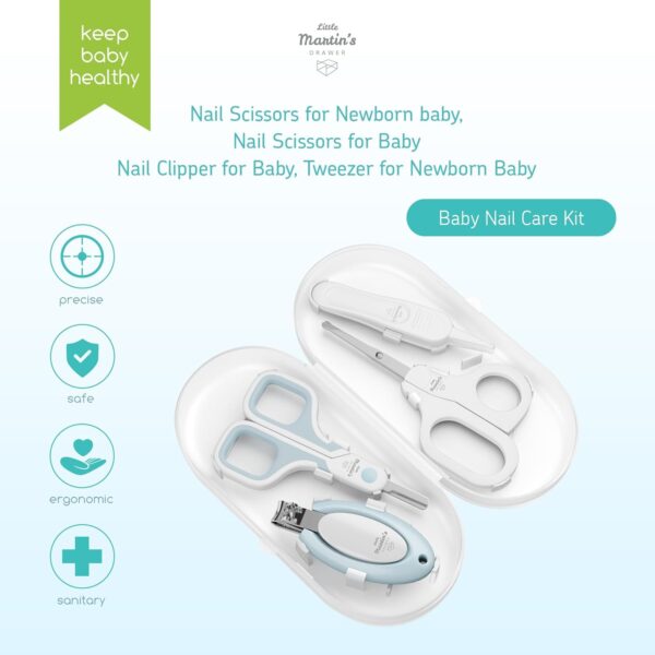 Little Martin's: Baby Nail Care Kit - Blue - 4pc Grooming Set, 1 Clipper, 2 Scissors, 1 Tweezer, Storage Case, Ergonomic Design, Infant-Baby-Kids
