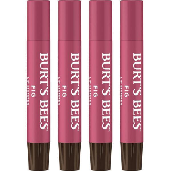 Burt's Bees Shimmer Lip Tint Set, Tinted Lip Balm Stick, Moisturizing for All Day Hydration with Natural Origin Glowy Pigmented Finish & Buildable Color, Fig (4-Pack)
