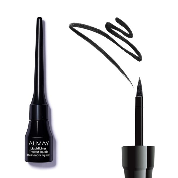 Almay Liquid Eyeliner, Waterproof, Fade-Proof Eye Makeup, Easy-to-Apply Liner Brush, 221 Black, 0.1 Oz