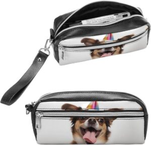 Leather Pencil Cases Funny Dog Pen Pouch Travel Cosmetic Bag for Purse Portable Makeup Brush Bag Holder Coin Purse for Women Makeup Case Purse Organizer