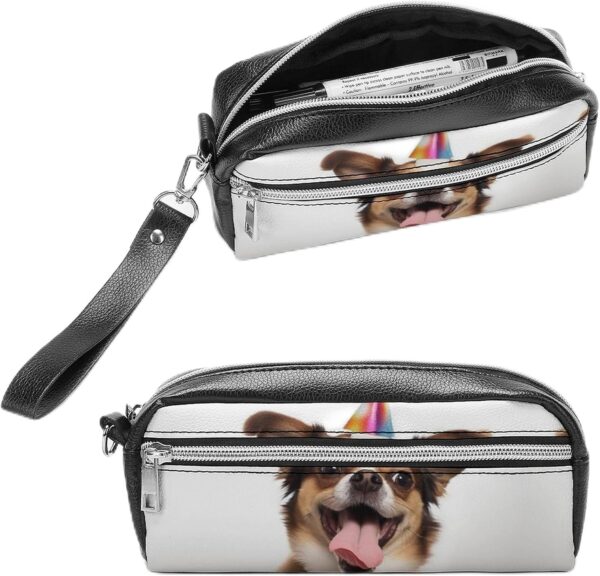 Leather Pencil Cases Funny Dog Pen Pouch Travel Cosmetic Bag for Purse Portable Makeup Brush Bag Holder Coin Purse for Women Makeup Case Purse Organizer