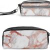 Leather Pencil Cases Rose Gold Marble Pen Pouch Travel Cosmetic Bag for Purse Portable Makeup Brush Bag Holder Coin Purse for Women Makeup Case Purse Organizer