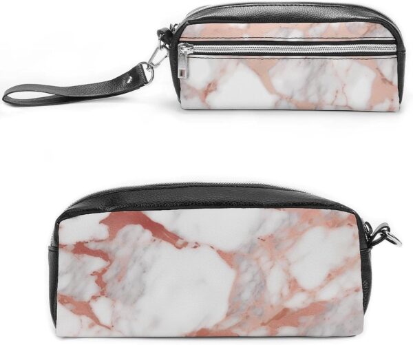Leather Pencil Cases Rose Gold Marble Pen Pouch Travel Cosmetic Bag for Purse Portable Makeup Brush Bag Holder Coin Purse for Women Makeup Case Purse Organizer