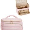 BAGSMART Travel Makeup Bag with Jewelry Organizer, Portable Make Up Bag, Puffy Wide-Opening Cosmetic Storage Pouch for Women’s Toiletries and Travel Essentials (Baby Pink)