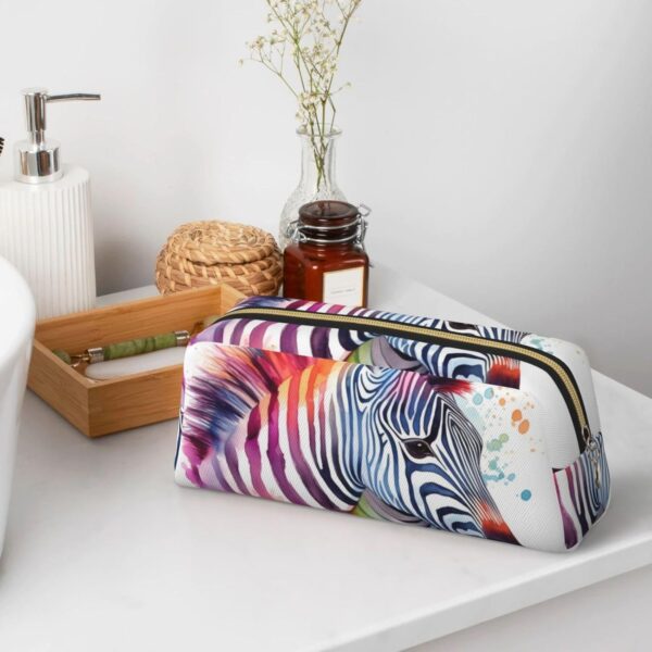 Cute Colorful Zebra Makeup Bag for Women Men Pencil Pouch Travel Small Cosmetic Bag Zippered Toiletry Bags Aesthetic Pen Bags Trendy Storage Bags Leather Coin Pouch Purse