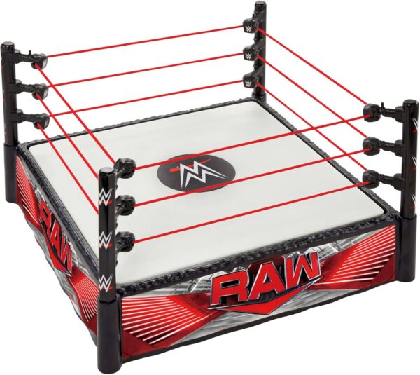 Mattel WWE Superstar Ring with Labels - Main Event & RAW, Spring-Loaded Ring Mat & Pro Tension Elastic Rope