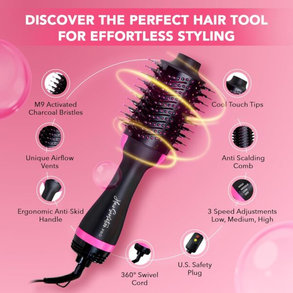 Blow Dryer Brush, 4 in 1 Styling Tools with ION Generator and Ceramic Coating for Fast Drying Hair Types, Pink