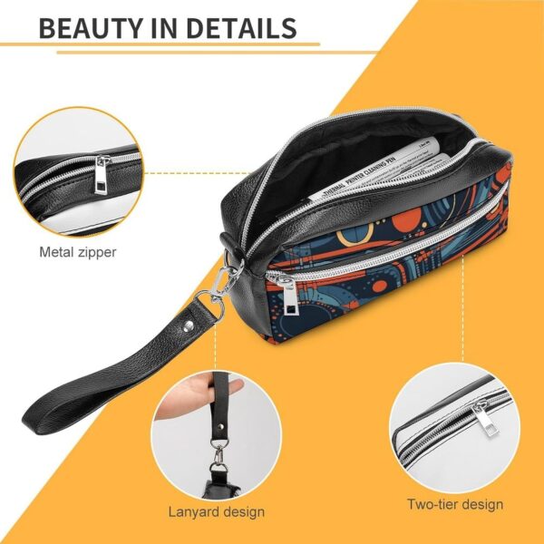 Leather Pencil Cases Complex Patterns Pen Pouch Travel Cosmetic Bag for Purse Portable Makeup Brush Bag Holder Coin Purse for Women Makeup Case Purse Organizer