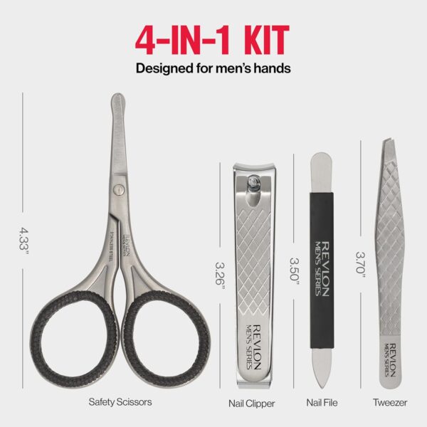 Revlon Men's Grooming Kit, 5-Piece Travel Essentials Set, Includes Nail Clippers, Scissors, File, Tweezers and Carrying Case, Stainless Steel, 1 Pack
