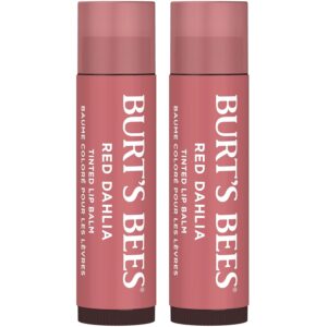 Burt's Bees Lip Tint Balm with Long Lasting 2 in 1 Duo Tinted Balm Formula, Color Infused with Deeply Hydrating Shea Butter for a Natural Looking Buildable Finish, Fiery Red Dahlia (2-Pack)