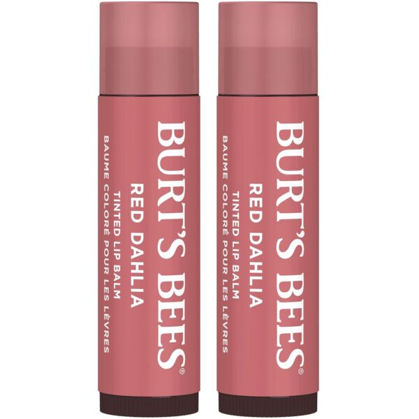 Burt's Bees Lip Tint Balm with Long Lasting 2 in 1 Duo Tinted Balm Formula, Color Infused with Deeply Hydrating Shea Butter for a Natural Looking Buildable Finish, Fiery Red Dahlia (2-Pack)