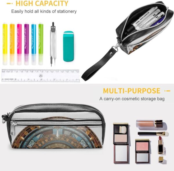 Leather Pencil Cases Brown Round Pen Pouch Travel Cosmetic Bag for Purse Portable Makeup Brush Bag Holder Coin Purse for Women Makeup Case Organizer