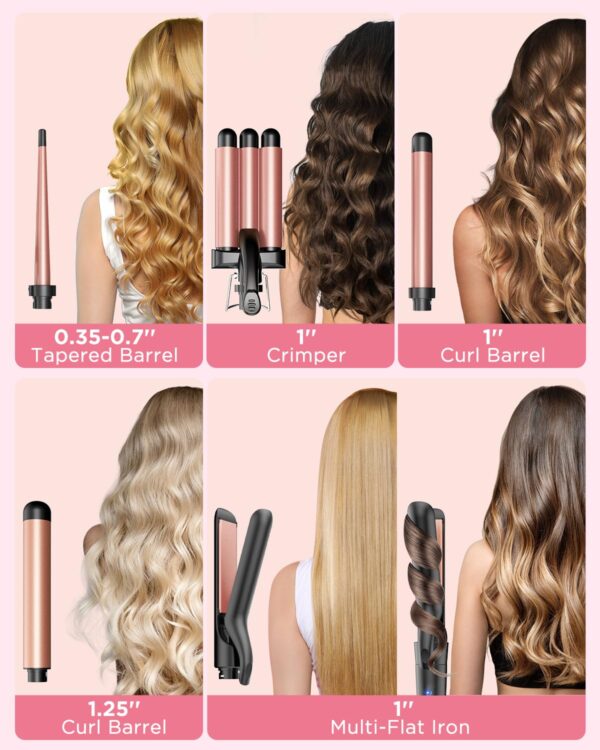 5 in 1 Wand Curling Iron-Kinked Curling Wand Set with Flat Iron Hair Straightener, 3 Barrels Hair Crimper, 3 Ceramic Curling Irons (0.35"-1.25"), 2 Temps Fast Heat Hair Waver Curler with Glove & Clip
