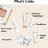 The Honest Company Fragrance Free Bathtime Gift Set | Hypoallergenic Bath Essentials for Sensitive Skin | Shampoo + Body Wash, Face + Body Lotion, Bubble Bath, Conditioner, Wash Cloth