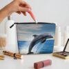 Jumping Up Dolphins Makeup Bag For Women, Waterproof Linen Travel Cosmetic Organizer Lightweight Zipper Travel Toiletry Bag Organizer Makeup Brushes Storage Bag