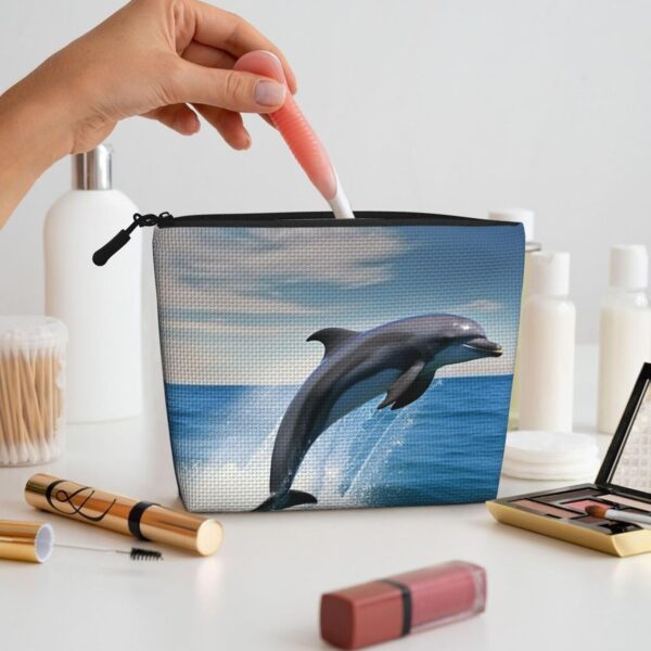Jumping Up Dolphins Makeup Bag For Women, Waterproof Linen Travel Cosmetic Organizer Lightweight Zipper Travel Toiletry Bag Organizer Makeup Brushes Storage Bag