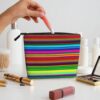 Colorful Mexican Stripes Makeup Bag For Women, Waterproof Linen Travel Cosmetic Organizer Lightweight Zipper Travel Toiletry Bag Organizer Makeup Brushes Storage Bag