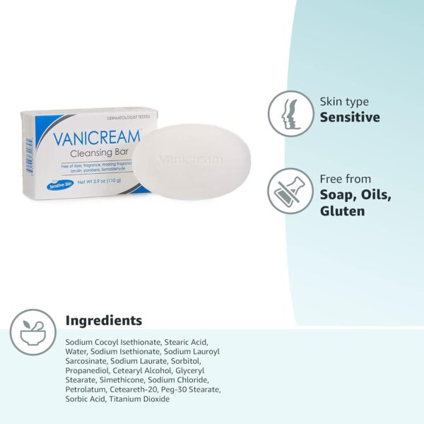 Vanicream Cleansing Bar | Fragrance, Gluten and Sulfate Free | For Sensitive Skin | Gently Cleanses and Moisturizes | 3.9 Ounce | Pack of 12