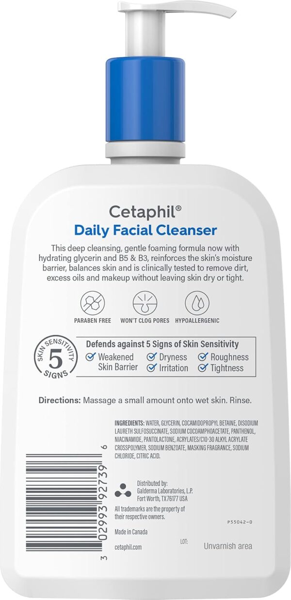 Cetaphil Face Wash, Daily Facial Cleanser for Sensitive, Combination to Oily Skin, 20 oz, Gentle Foaming, Soap Free, Hypoallergenic