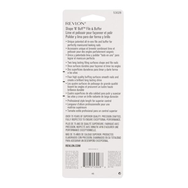 Revlon Shape 'N' Buff Nail Buffer Block, All-in-One Manicure Tool for Shaping & Shining Natural Fingernails, 1 Count