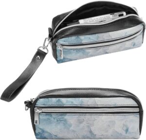 Leather Pencil Cases Blue Frozen Petals Pen Pouch Travel Cosmetic Bag for Purse Portable Makeup Brush Bag Holder Coin Purse for Women Makeup Case Purse Organizer