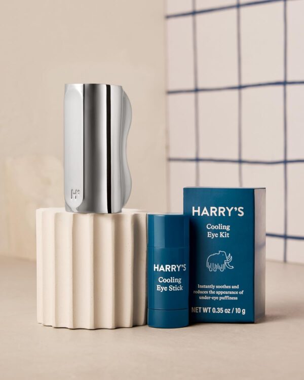 Harry's Cooling Eye Kit Bundle for Men - Gua Sha Depuffing Facial Massage Tool and Two Cooling Eye Sticks