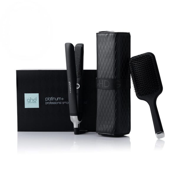 ghd Platinum+ Styler Festive Gift Set ― 1" Flat Iron Hair Straightener + All Rounder Paddle Brush + Luxury Heat-Resistant Bag | Professional Hair Styling Tool for Stronger Hair & More Shine