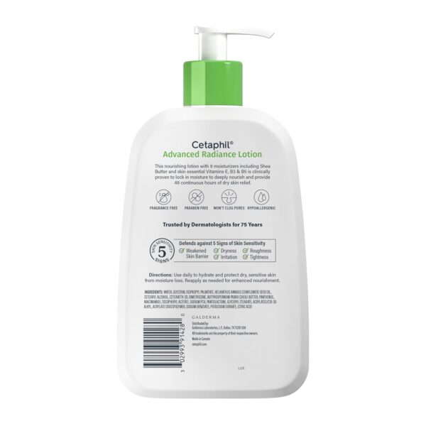Cetaphil Body Lotion, Advanced Radiance Lotion with Shea Butter for Dry, Sensitive Skin, 16 oz, Pack of 2, Fragrance Free, Hypoallergenic, Non-Comedogenic