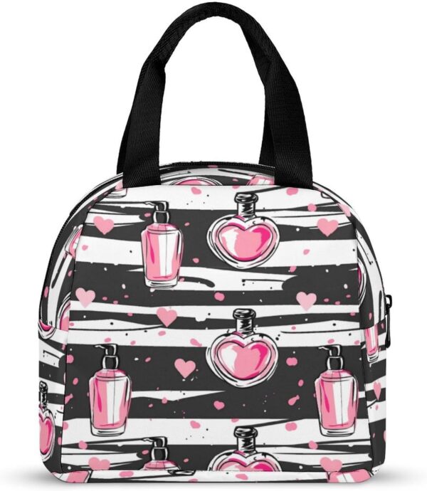 Make Up Theme Pattern with Perfume Lunch Bag Insulated Lunch Box Cooler Lunch Tote Bag for Work Travel Picnic