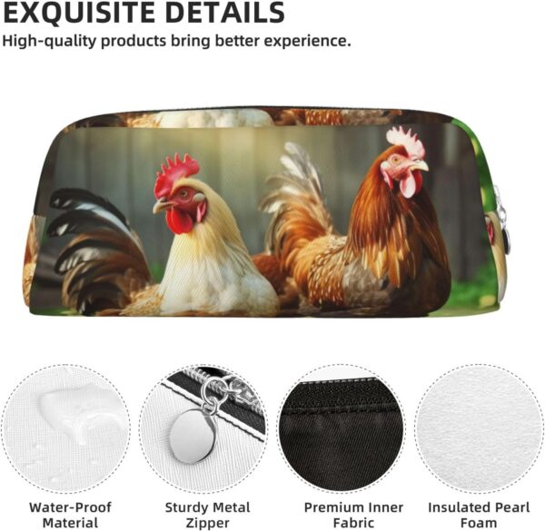 Farm Rustic Chickens Makeup Bag for Women Men Pencil Pouch Travel Small Cosmetic Bag Zippered Toiletry Bags Aesthetic Pen Bags Trendy Storage Bags Leather Coin Pouch Purse