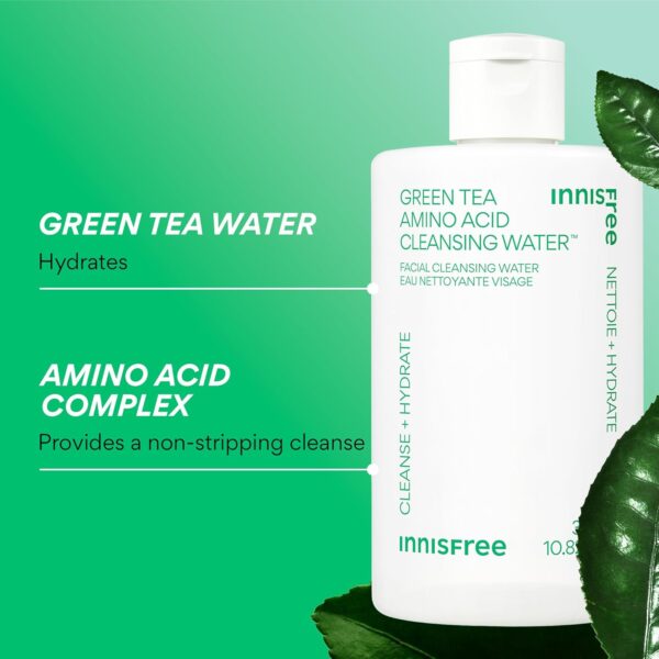 innisfree Green Tea Amino Acid Cleansing Water, Hydrating Micellar Water, Korean Skincare Makeup Remover, Dermatologist Tested (Packaging May Vary)