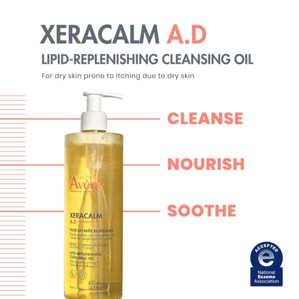 Avène XeraCalm A.D Lipid-Replenishing Cleansing Oil, Atopic Dermatitis, Eczema-Prone, Fragrance-Free, Pump, 13.5 Oz