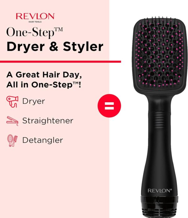 REVLON One-Step Hair Dryer and Styler, All-in-One Detangling and Straightener Brush for Salon-Quality Smooth, Straight Hair, More Shine and Less Frizz, Black