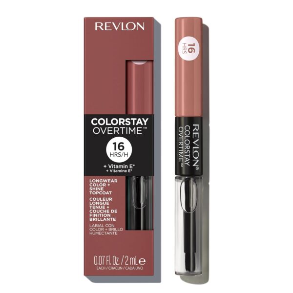 Revlon Liquid Lipstick with Clear Lip Gloss, ColorStay Overtime Lipcolor, Dual Ended with Vitamin E, 540 Unstoppable Nude, 0.07 Fl Oz
