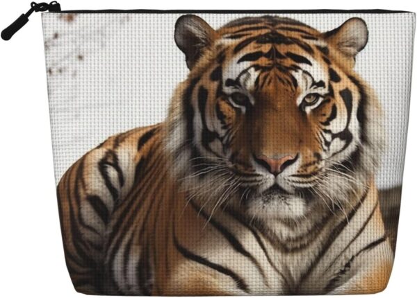 Big Tiger Makeup Bag For Women, Waterproof Linen Travel Cosmetic Organizer Lightweight Zipper Travel Toiletry Bag Organizer Makeup Brushes Storage Bag