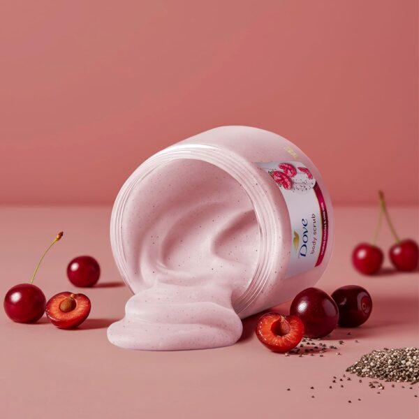 Dove Cherry & Chia Body Scrub Exfoliates and Deeply Nourishes for Smooth, Radiant Skin 15oz