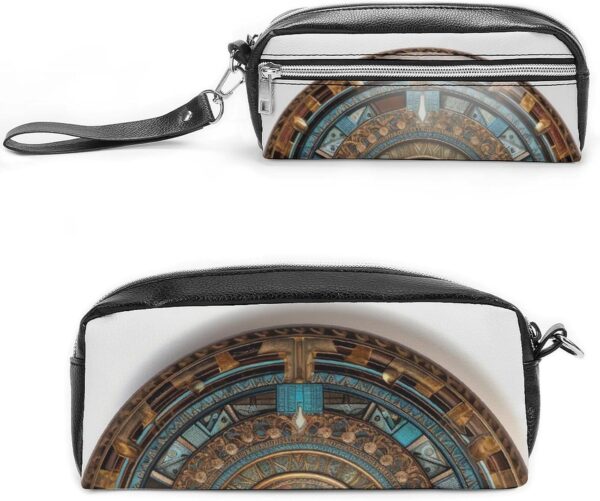 Leather Pencil Cases Brown Round Pen Pouch Travel Cosmetic Bag for Purse Portable Makeup Brush Bag Holder Coin Purse for Women Makeup Case Organizer