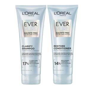L'Oreal Paris Clarify and Restore Sulfate Free Shampoo and Conditioner Set with Antioxidants for Hard Water Exposure and Styling Build-up, EverPure, 1 Hair Care Kit