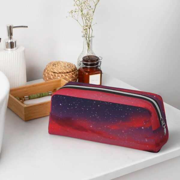 Red Sky at Night Starry Makeup Bag for Women Men Pencil Pouch Travel Small Cosmetic Bag Zippered Toiletry Bags Aesthetic Pen Bags Trendy Storage Bags Leather Coin Pouch Purse