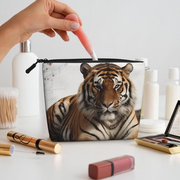 Big Tiger Makeup Bag For Women, Waterproof Linen Travel Cosmetic Organizer Lightweight Zipper Travel Toiletry Bag Organizer Makeup Brushes Storage Bag
