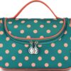 Yeiotsy Polka Dots Makeup Bag - Hanging Travel Toiletry Organizer for Women & Girls with Brush Holders