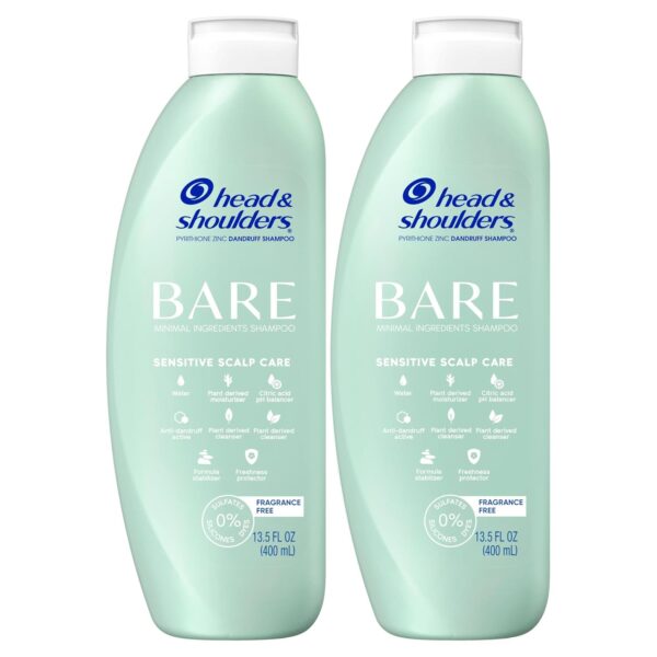 Head & Shoulders BARE Dandruff Shampoo Twin Pack, Fragrance-Free, Sensitive Scalp Care, Sulfate-Free, Silicone-Free, Dye-Free, Eco-Friendly Bottles, Safe for All Hair Types, 13.5 Fl Oz Each (Set of 2)