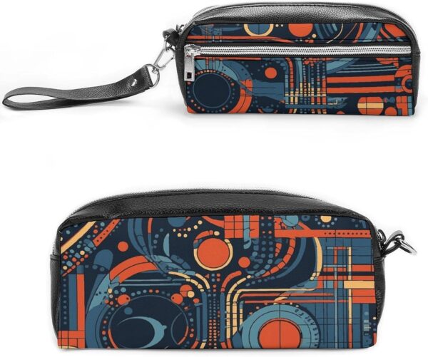 Leather Pencil Cases Complex Patterns Pen Pouch Travel Cosmetic Bag for Purse Portable Makeup Brush Bag Holder Coin Purse for Women Makeup Case Purse Organizer