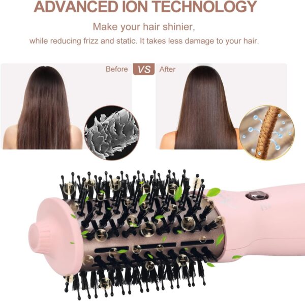 Aima Beauty Worldwide Travel Hair Dryer Brush Dual Voltage Blow Dryer Brush Hot Air Brush with Oval Barrel 360°Airflow for Smooth, Negative Ionic Frizz-Free Drying/Straightening/Voluming, Pink