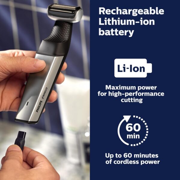 Philips Bodygroom Series 5000, Showerproof Groin and Body Trimmer, Close and Comfortable Shave, Complete Body Grooming Including Back, 60 Min. Runtime, Model BG5025/40