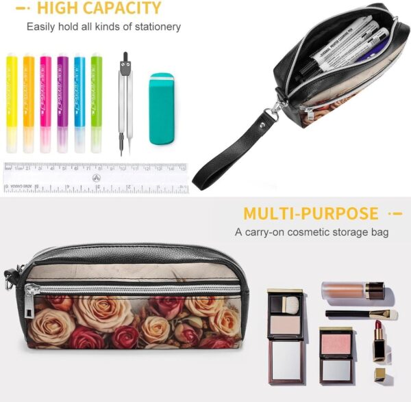 Leather Pencil Cases Valentine Rose Heart Shape Pen Pouch Travel Cosmetic Bag for Purse Portable Makeup Brush Bag Holder Coin Purse for Women Makeup Case Purse Organizer