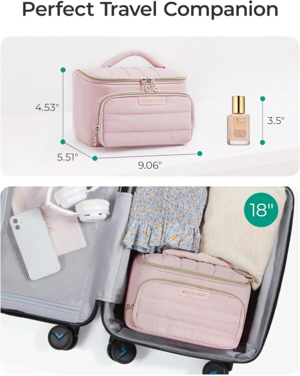 BAGSMART Travel Makeup Bag with Jewelry Organizer, Portable Make Up Bag, Puffy Wide-Opening Cosmetic Storage Pouch for Women’s Toiletries and Travel Essentials (Baby Pink)