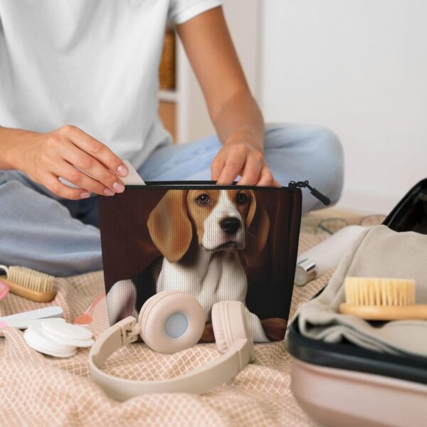 Lovely Pet Dog Beagle Makeup Bag For Women, Waterproof Linen Travel Cosmetic Organizer Lightweight Zipper Travel Toiletry Bag Organizer Makeup Brushes Storage Bag