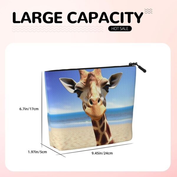 Beach Giraffe Makeup Bag For Women, Waterproof Linen Travel Cosmetic Organizer Lightweight Zipper Travel Toiletry Bag Organizer Makeup Brushes Storage Bag