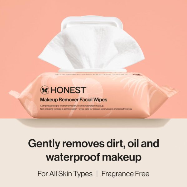 Honest Beauty Fragrance Free Cleansing Makeup Remover Facial Wipes | Plant Based, Hypoallergenic, Gentle for Sensitive Skin | 90 Count